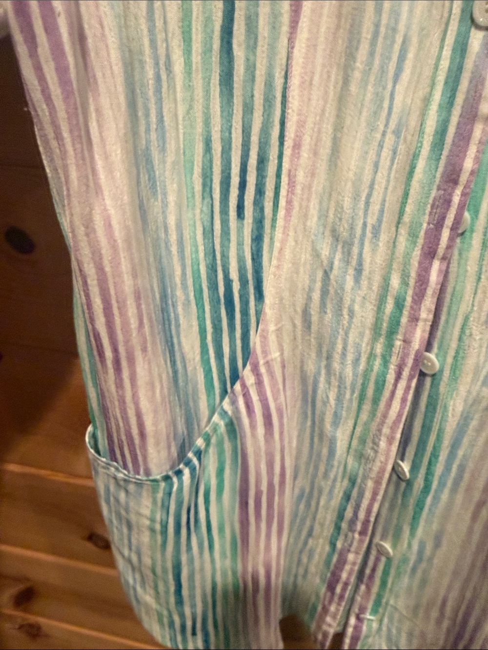 Soft Surroundings Striped Button-Up Blouse in Teal, Lavender & Aqua - Picture 4 of 5
